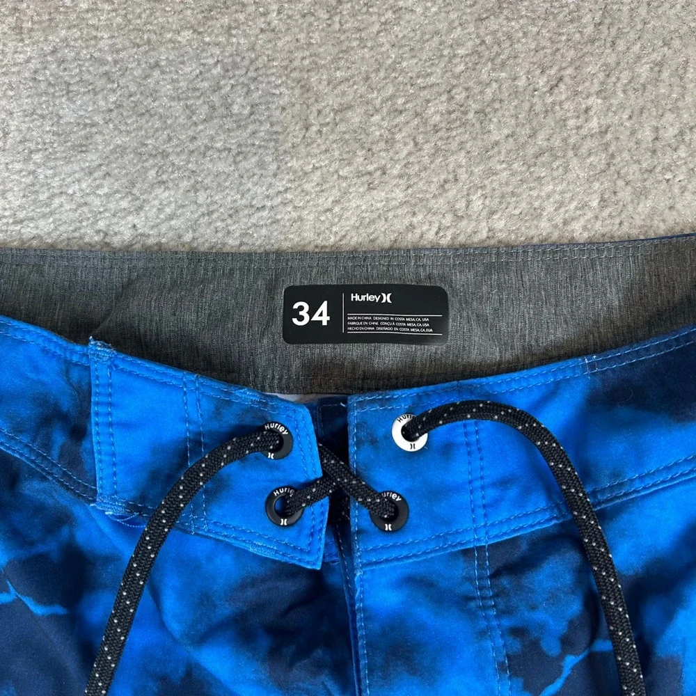 Hurley Board Shorts Mens 34 Blue Pink Teal‎ Tie Dye Stripe Surf Swim Trunks